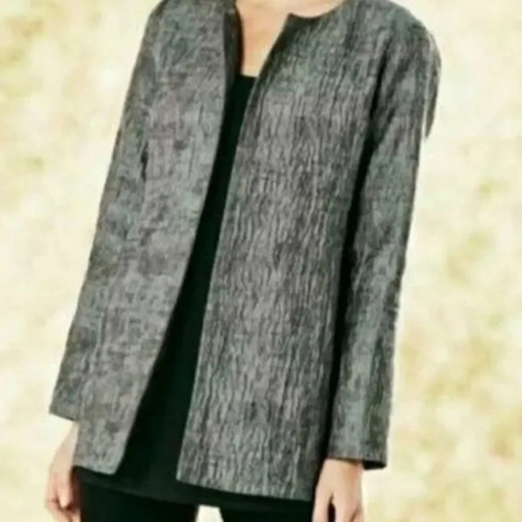 EILEEN FISHER gray crinkle silk minimalist blazer small - Picture 1 of 11
